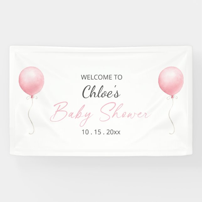 Modern Pink Balloon Girl Baby Shower Banner (Horizontal)