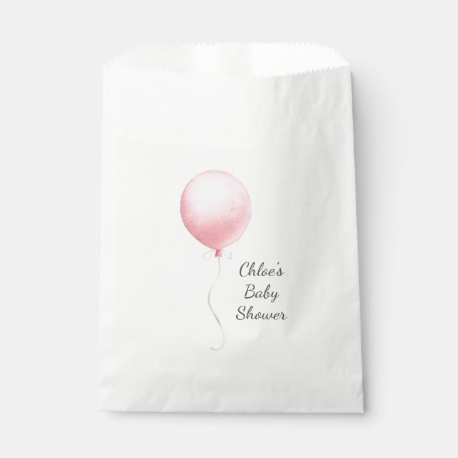 Modern Pink Balloon Girl Baby Shower Favour Bags (Front)