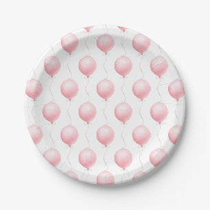 Modern Pink Balloon Girl Baby Shower Paper Plate