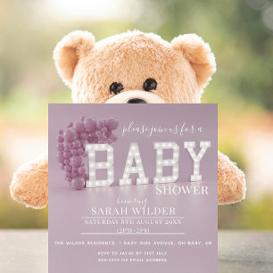 Modern Pink Balloon Square Baby Shower Invitation