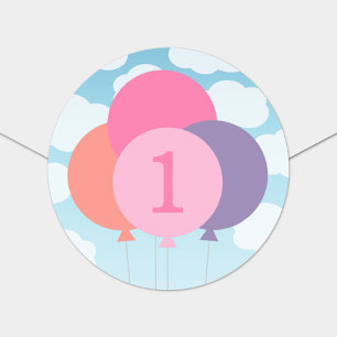 Modern Pink Balloons Baby Girl First Birthday Classic Round Sticker