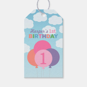 Modern Pink Balloons Baby Girl First Birthday Gift Tags