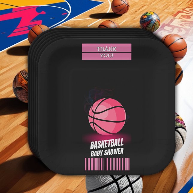 Modern Pink Basketball Ticket Ball Baby Shower Paper Plate (Creator Uploaded)