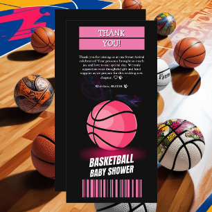 Modern Pink Basketball Ticket Ball Baby Shower Thank You Card