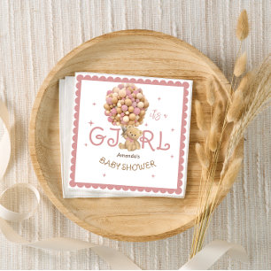 Modern Pink Bear Balloons baby girl shower Napkin