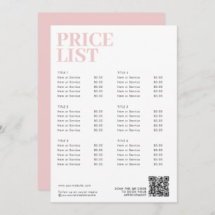 Modern Pink Beauty Price List Menu Small Business