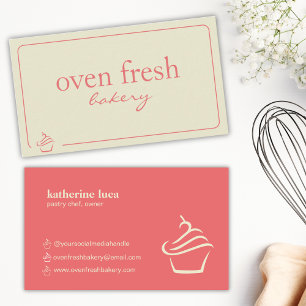 Modern Pink Beige Cupcake Bakery  Business Card