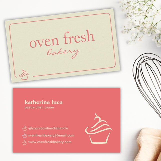Modern Pink Beige Cupcake Bakery  Business Card (Creator Uploaded)