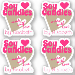 Modern Pink Beige Hearts Made with Love Soy Candle