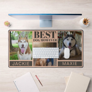 Modern Pink Best Dog Mum Ever 3 Photo Collage  Desk Mat