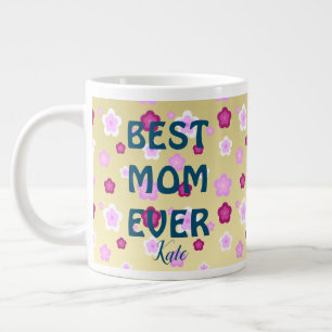 Modern pink best mom ever flower on gold pattern large coffee mug