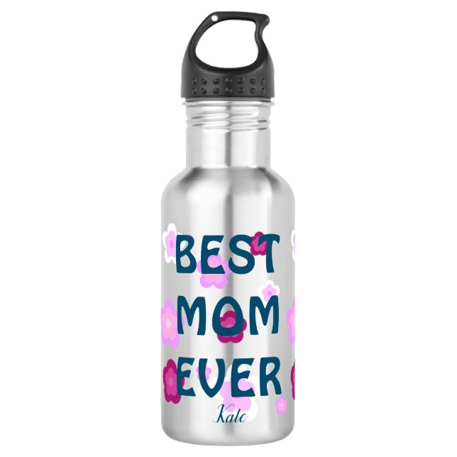 Modern pink best mum ever cute flower pattern 532 ml water bottle (Front)