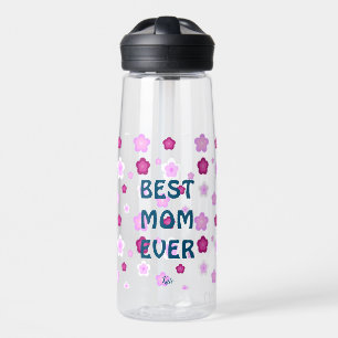 Modern pink best mum ever cute flower pattern water bottle