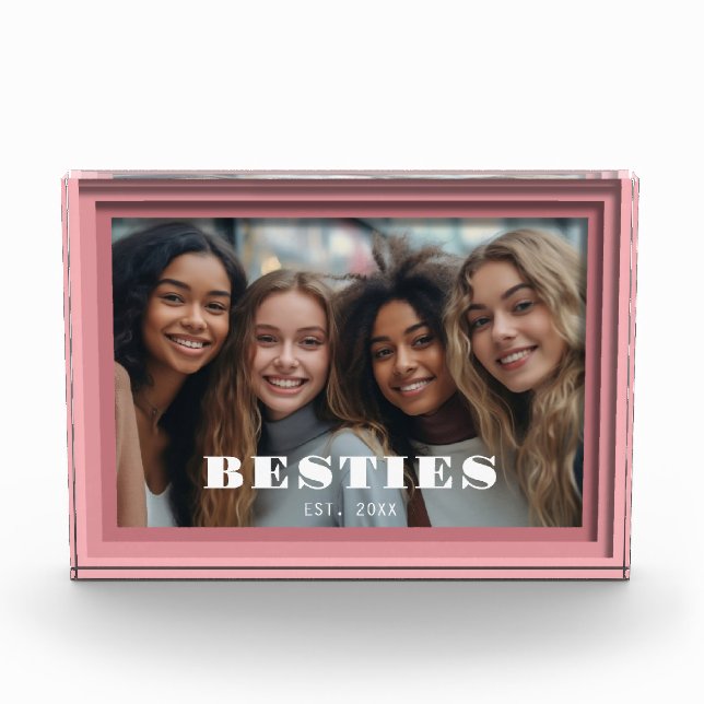Modern Pink Besties Keepsake Photo Block (Front)