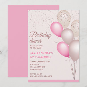 Modern Pink Birthday dinner 72nd birthday Invitation