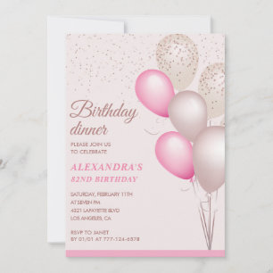 Modern Pink Birthday dinner 82nd birthday Invitation