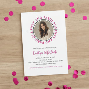 Modern Pink Black 50 and Fabulous 50th Birthday Invitation