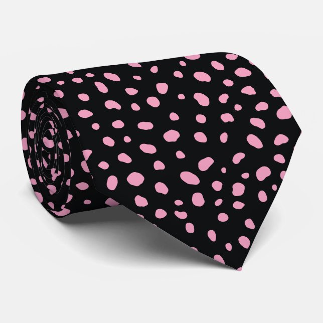 Modern pink black abstract dot spots tie (Rolled)