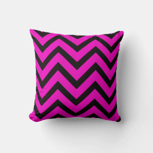 Modern Pink Black Chevron Geometric Stripe Print Cushion