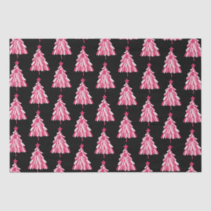 Modern Pink Black Christmas Tree Pattern Tissue Paper