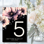 Modern Pink Black Floral Wedding Table Number<br><div class="desc">Cute and simple modern pink, black and white flower wedding design. A classic but whimsical look with pink, black, grey and cream coloured flowers with black fonts and modern lettering. Edit all of the text to your own information. You can even change out the background colour to anything you want!...</div>