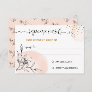 Modern Pink & Black Flower Gold Dots Response Card