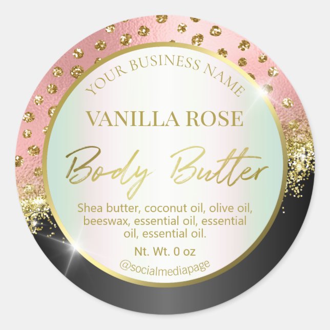 Modern Pink Black Gold Body Butter Labels (Front)