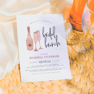 Modern Pink Black & Gold Champagne Bridal Brunch Invitation