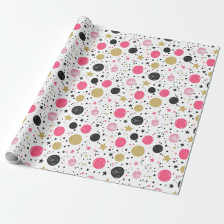 Modern Pink Black Gold Christmas Wrapping Paper