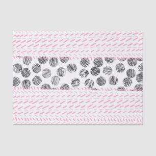 Modern pink black hand drawn dots brushstrokes tissue paper