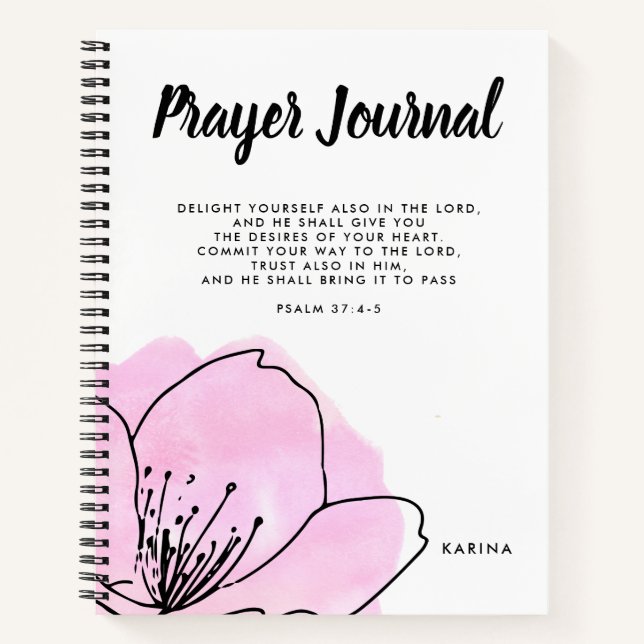 Modern Pink & Black Large Personalised Prayer Notebook (Front)