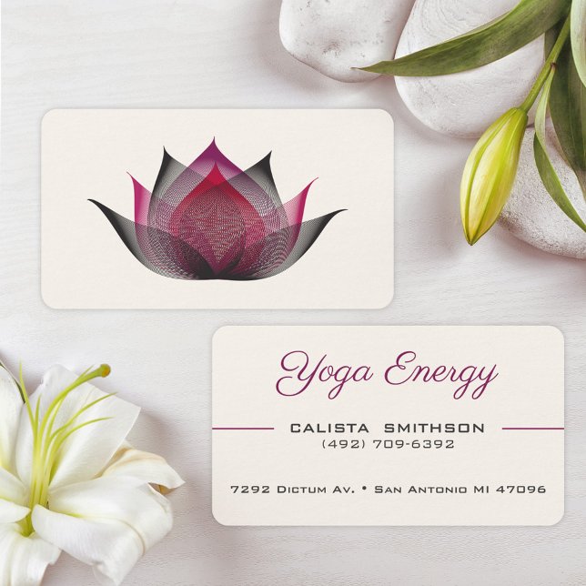 Modern Pink Black Lotus Flower Elegant Unique Yoga Business Card (Creator Uploaded)