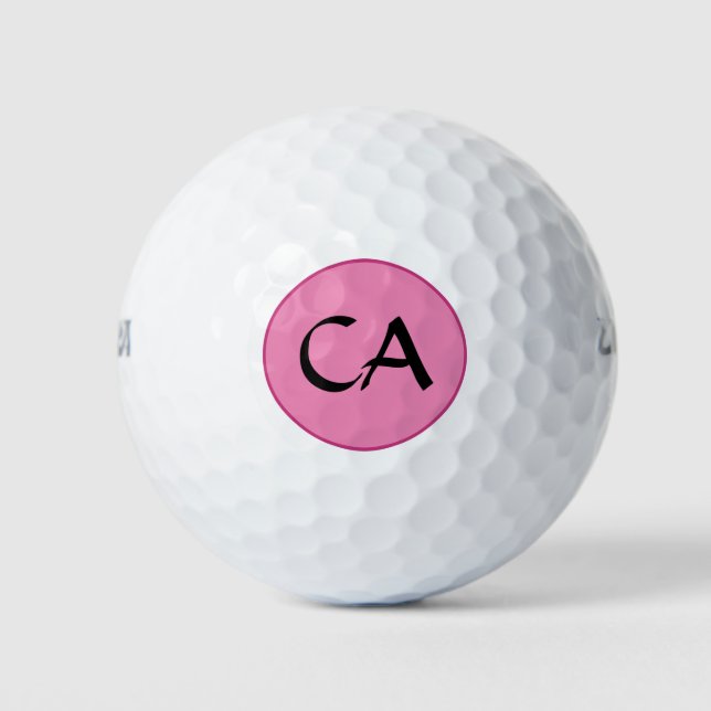 Modern Pink Black Monogram Initials Personalised  Golf Balls (Front)
