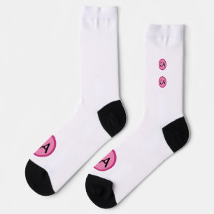 Modern Pink Black Monogram Initials Personalised L Socks
