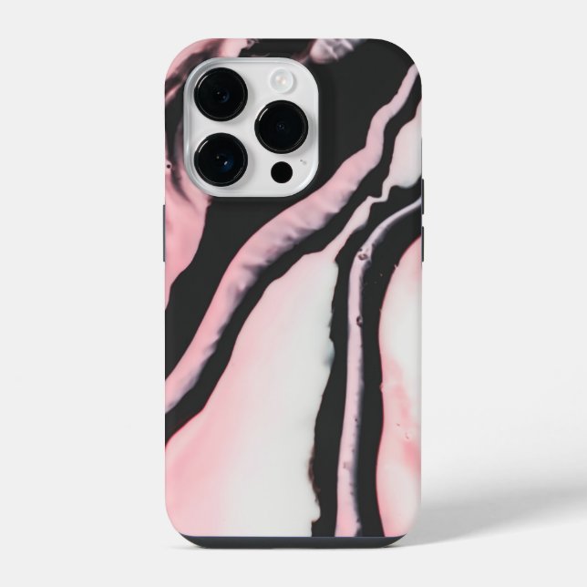 Modern Pink Black Painted Marble Pattern iPhone Case (Back)