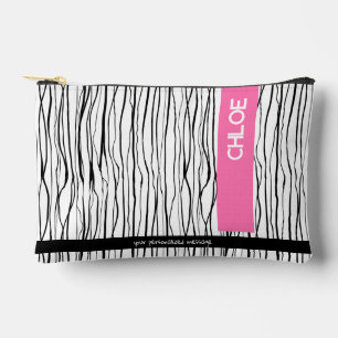 Modern Pink & Black Personalised Accessory Pouch