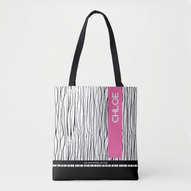 Modern Pink & Black Personalised  Tote Bag (Front)