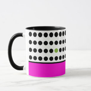 Modern Pink Black Polka Dots Colour Block Mug