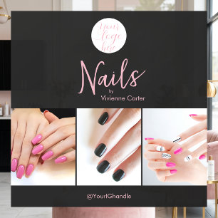 Modern Pink Black Script Logo Photo Nail Salon
