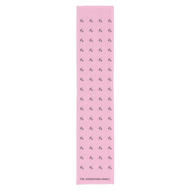Modern Pink, Black Silhouette African Drummer Short Table Runner (Front)