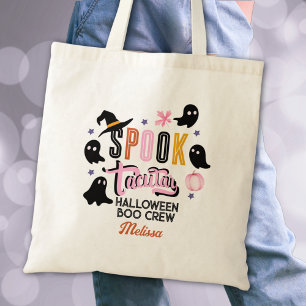 Modern Pink Black Spooktacular Halloween Boo Crew Tote Bag