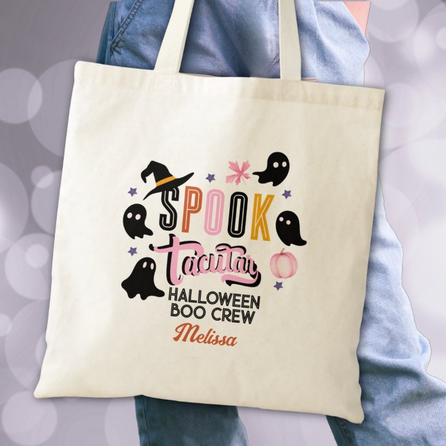 Modern Pink Black Spooktacular Halloween Boo Crew Tote Bag (Creator Uploaded)
