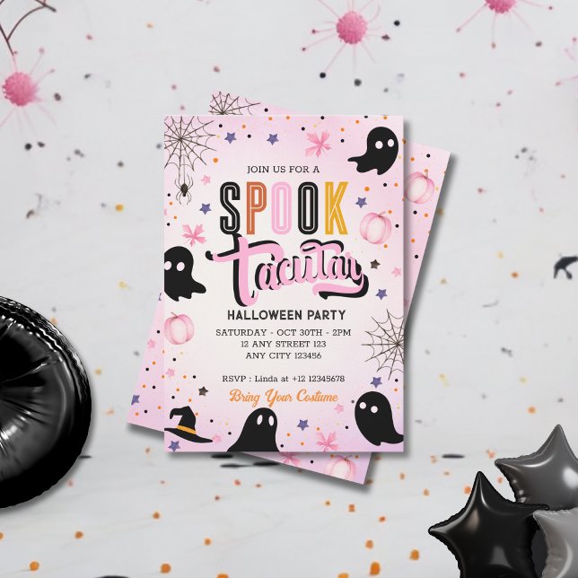 Modern Pink Black Sweet Spooktacular Halloween  Invitation (Creator Uploaded)
