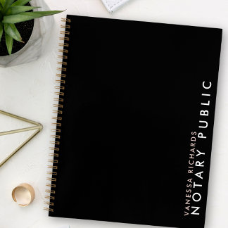 Modern Pink & Black Vertical Notary Public Name Notebook