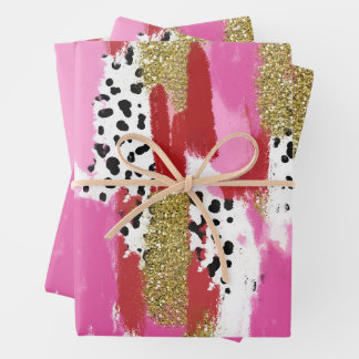 Modern Pink Black & White Abstract Wrapping Sheets