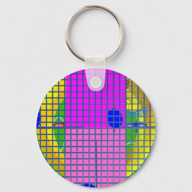 Modern Pink Blocks  Key Ring (Front)