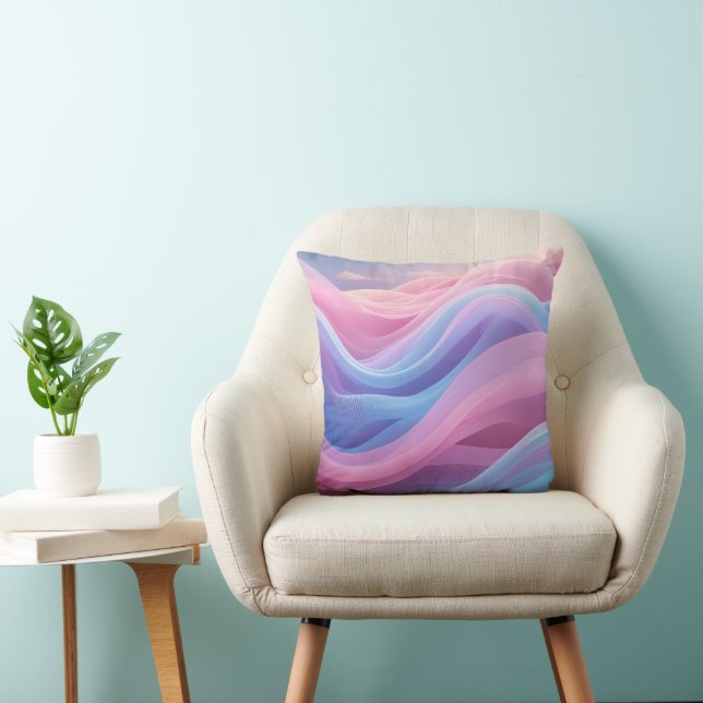 Modern Pink Blue and Purple Wavy Pattern Cushion (Chair)