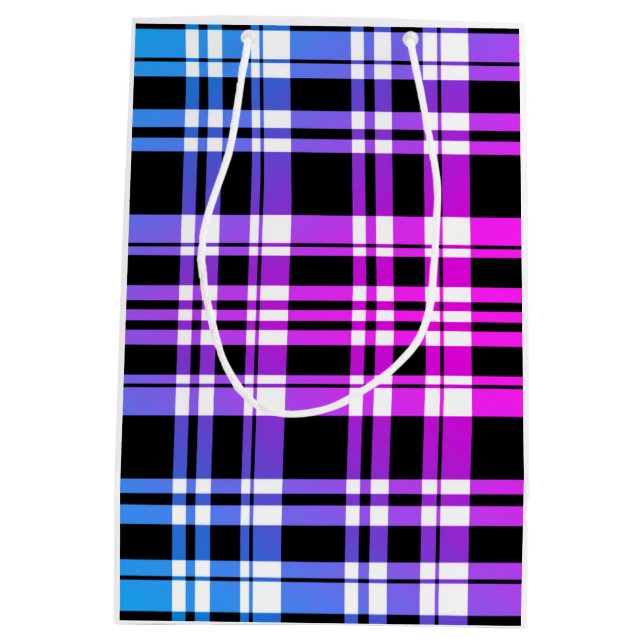 Modern pink blue black plaid pattern medium gift bag (Back)