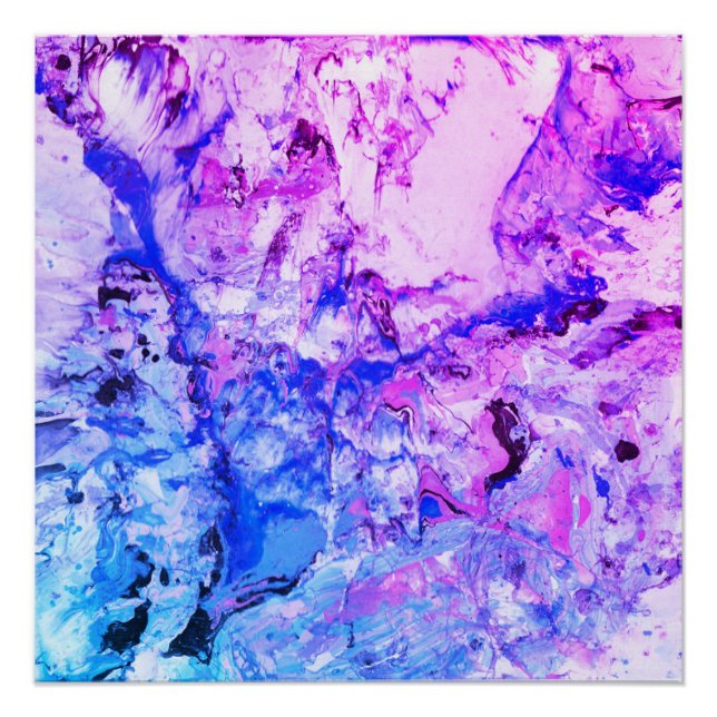 Modern Pink Blue Black White Trendy Abstract Art Poster (Front)