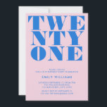 Modern Pink Blue Bold Typography 21st Birthday Invitation<br><div class="desc">Modern 21st birthday invitation featuring elegant bold typography and minimalist design.</div>